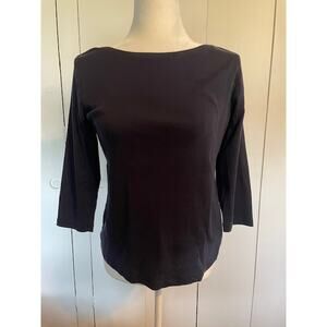Talbots Size Medium Petite 3/4 Sleeve Black Boat Neck Cotton Pullover Tee